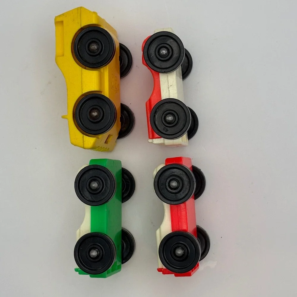 Vintage Fisher Price Lot of 4 Little People Cars 1-Yellow Taxi & 3-One Seat Cars